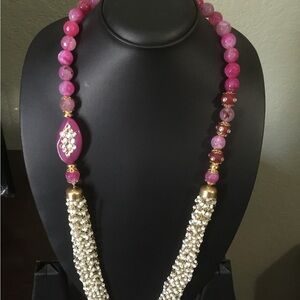 Elegant Pink and Gold Beaded Necklace